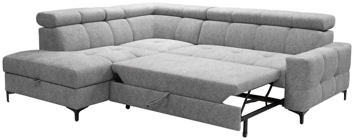 CANAPÉ D'ANGLE in Struktur Grau  - Schwarz/Grau, Modern, Textil/Metall (212/254cm)