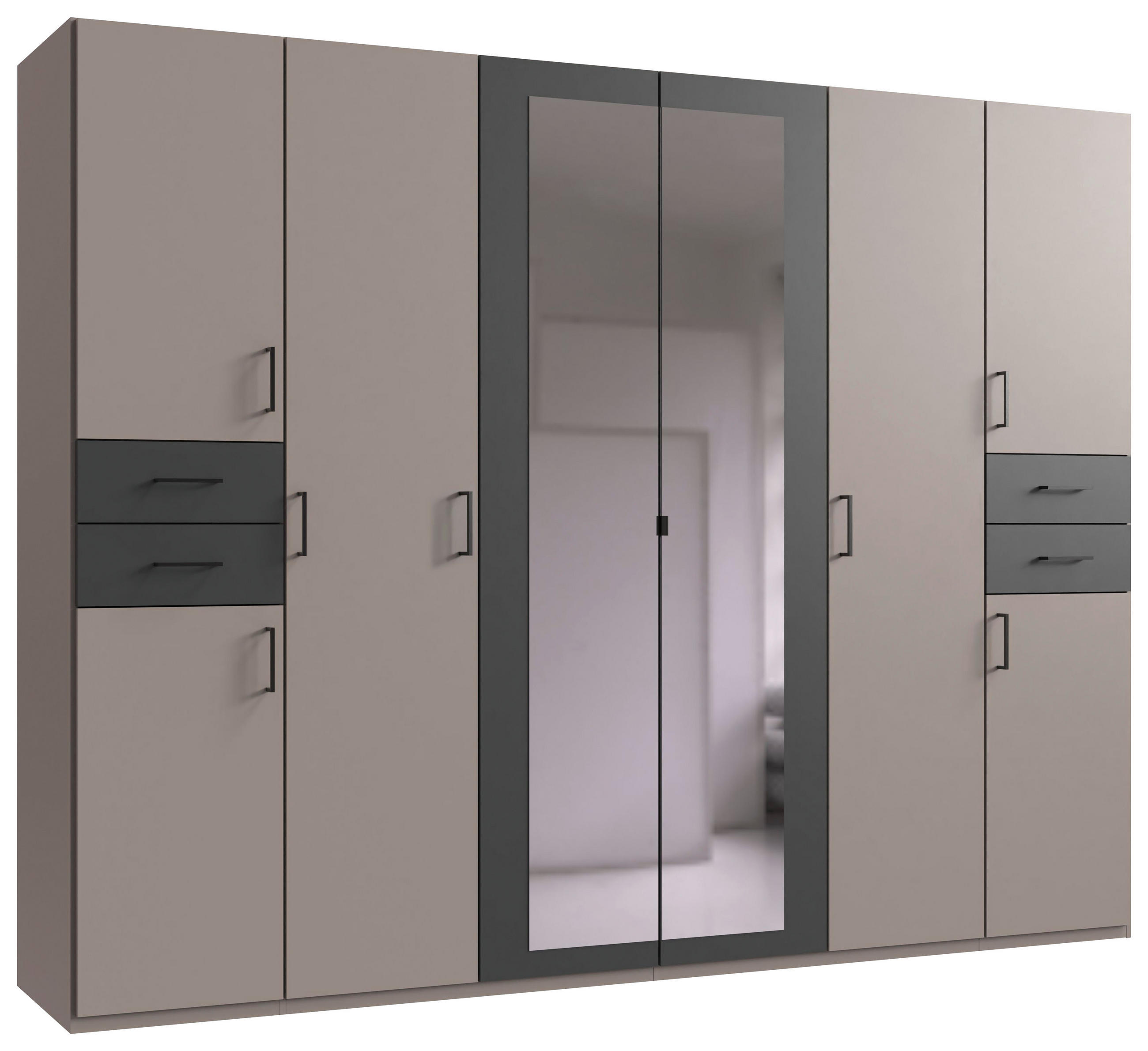 DREHTÜRENSCHRANK 270/208/58 cm,  in Graphitfarben, Grau, Sahara, 8-türig  - Graphitfarben/Schwarz, Basics, Glas/Holzwerkstoff (270/208/58cm) - MID.YOU