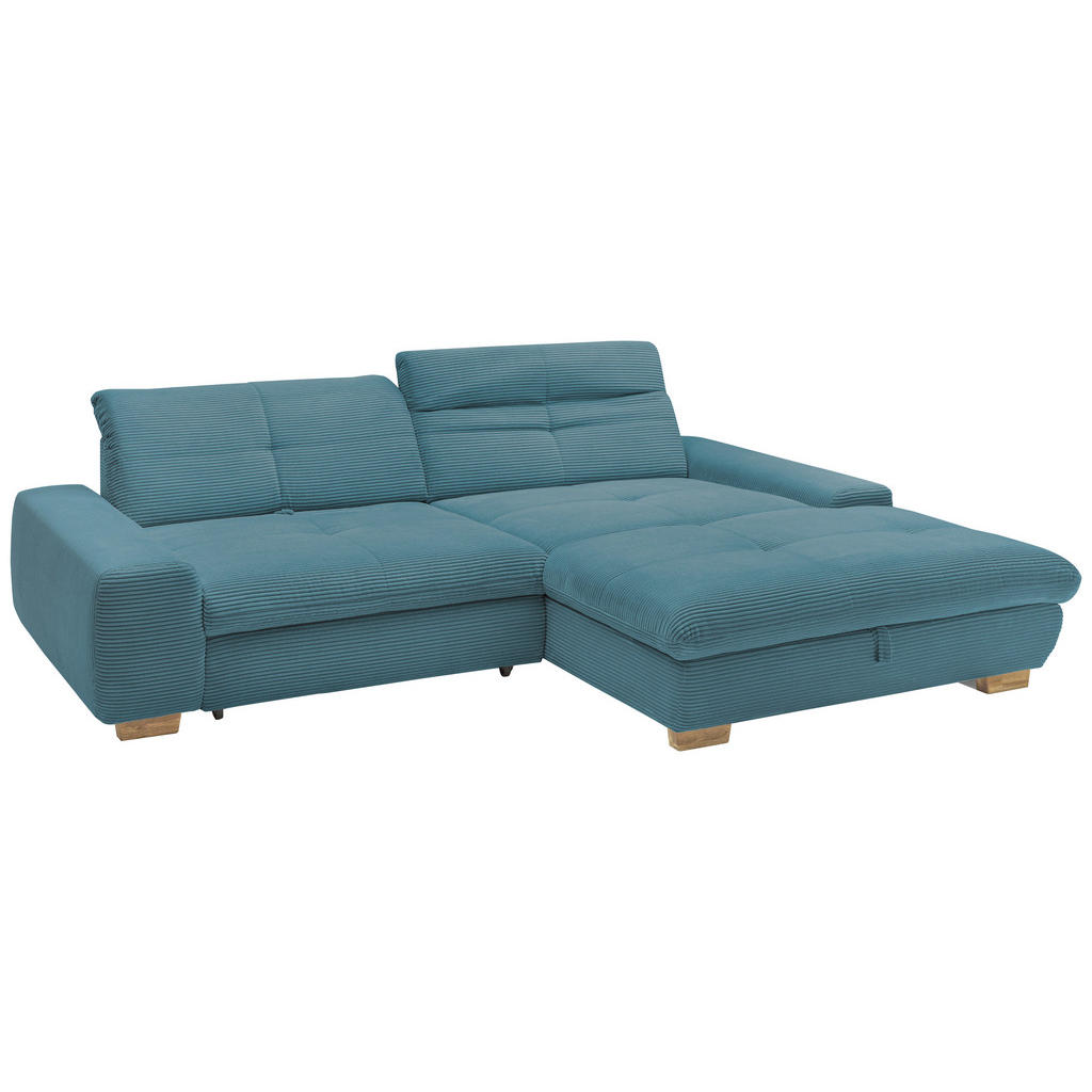 Thumbnail - SetOne by Musterring Ecksofa, Blau, Textil, Eiche, massiv, 2-Sitzer, Ottomane rechts, L-Form, 276x198 cm, Bettkasten erh...