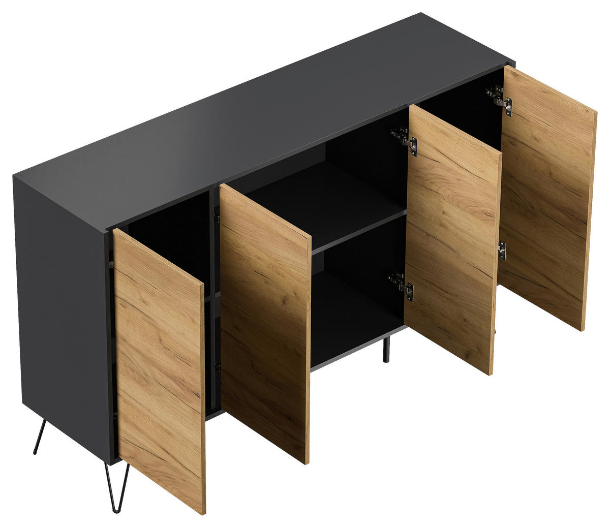 SIDEBOARD Posseik Industrial 155/93,6/42 cm  - Eichefarben/Graphitfarben, Design, Holzwerkstoff/Metall (155/93,6/42cm) - P & B