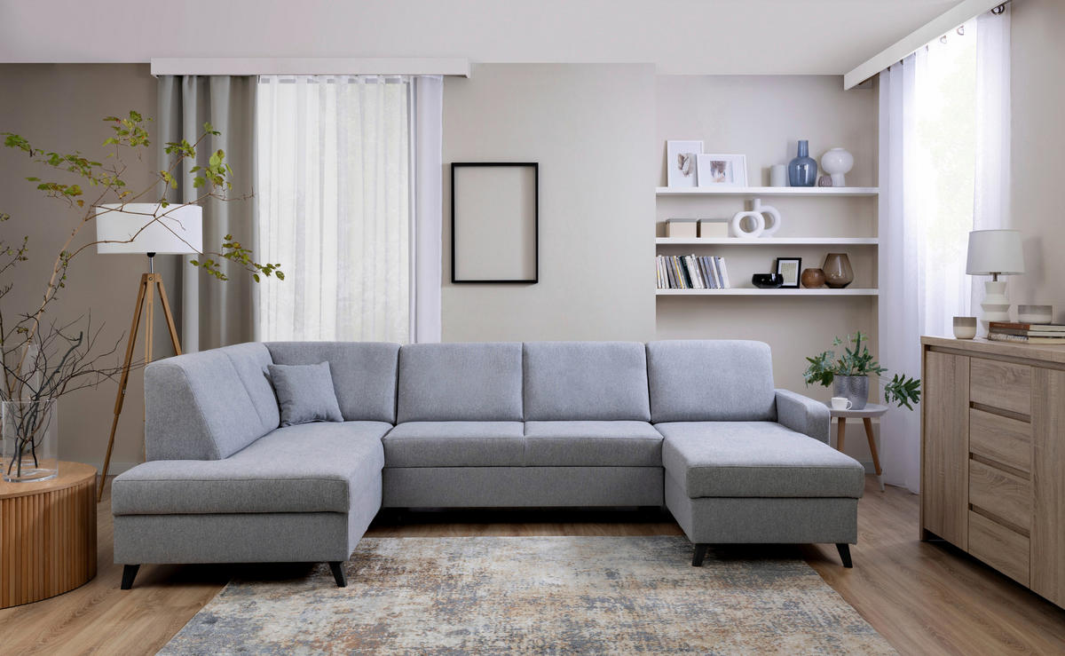 ROHOVÁ SEDAČKA, drevo, textil, sivá - sivá/jadrový buk, Modern, drevo/textil (187/299/161cm) - Cantus