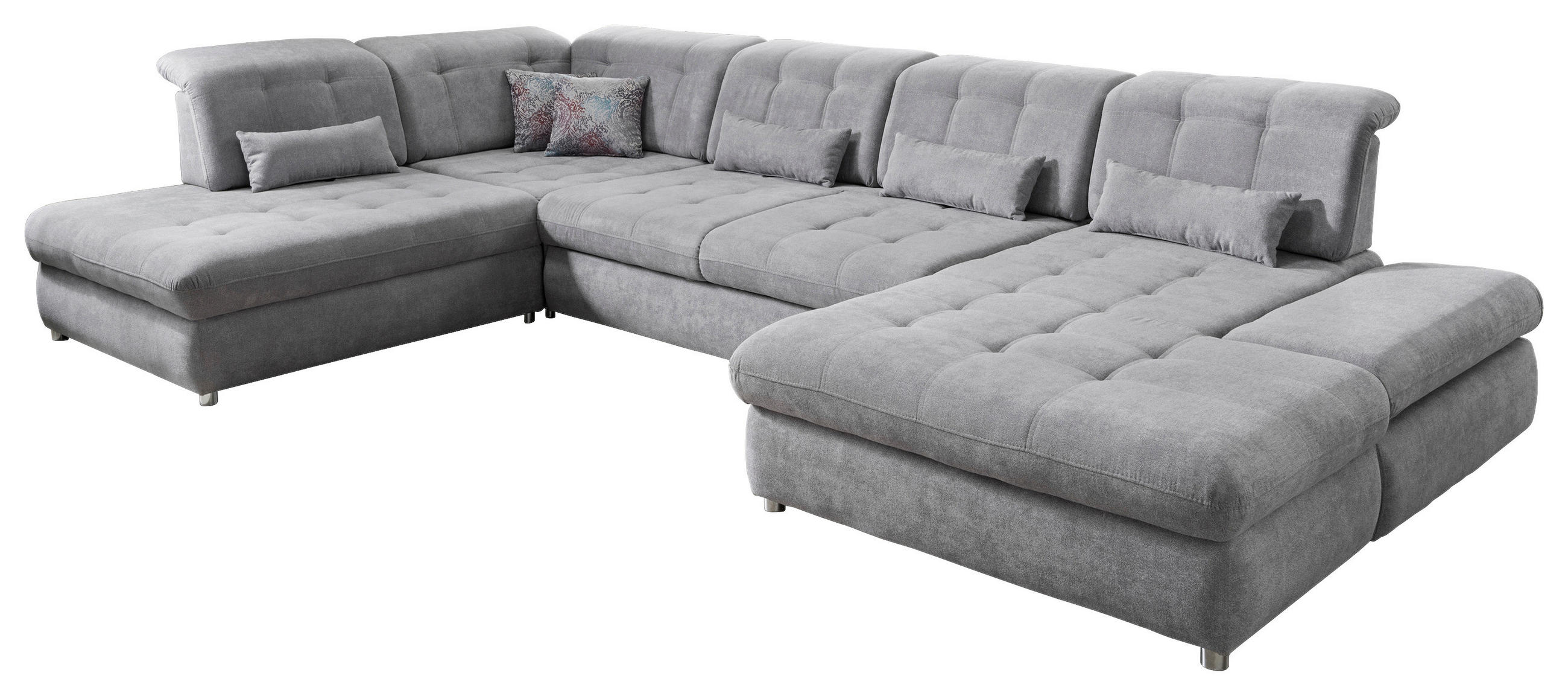 WOHNLANDSCHAFT Grau Mikrofaser - Chromfarben/Grau, KONVENTIONELL, Kunststoff/Textil (237/387/186cm) - Livetastic