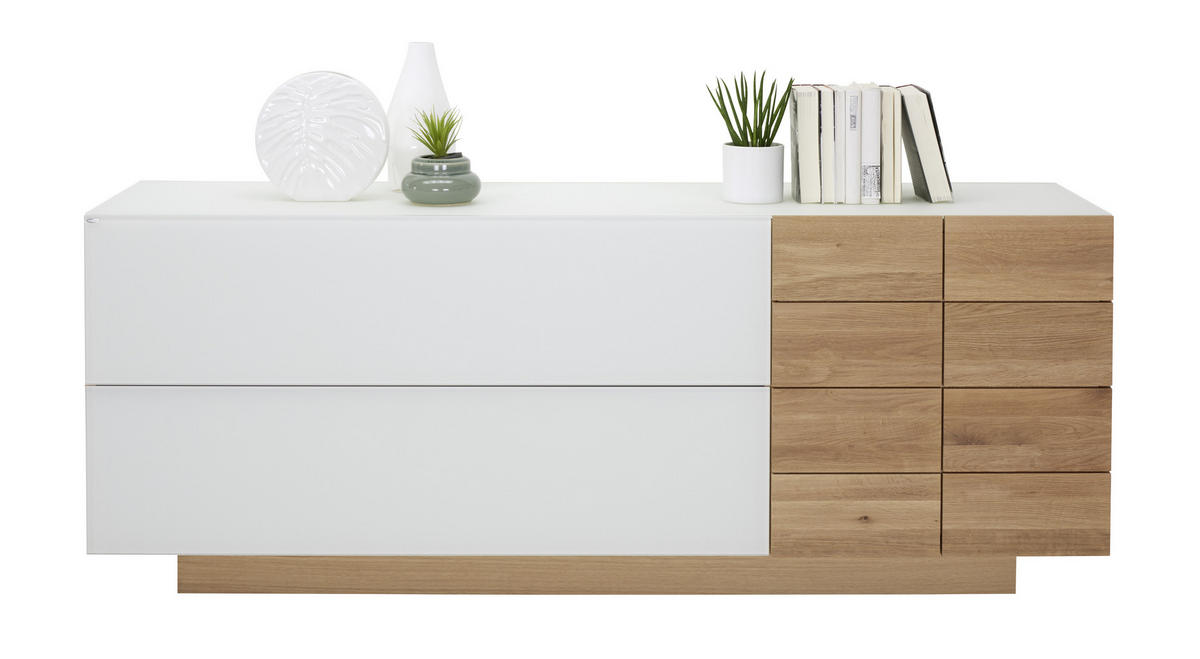 SIDEBOARD  in 192/74/52 cm  - Eichefarben/Weiß, Natur, Glas/Holz (192/74/52cm) - Voglauer