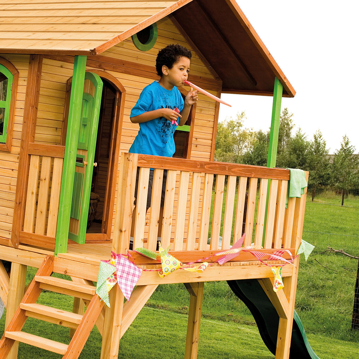 SPIELHAUS 380/274/212 cm  - Braun/Weiß, KONVENTIONELL, Holz/Kunststoff (380/274/212cm) - Ambia Garden