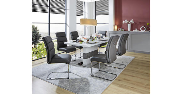 Ausziehbarer Esstisch Ralf II 160cm Betonoptik - Edelstahlfarben/Weiß, MODERN, Glas/Holzwerkstoff (160-200/76/90cm) - Luca Bessoni