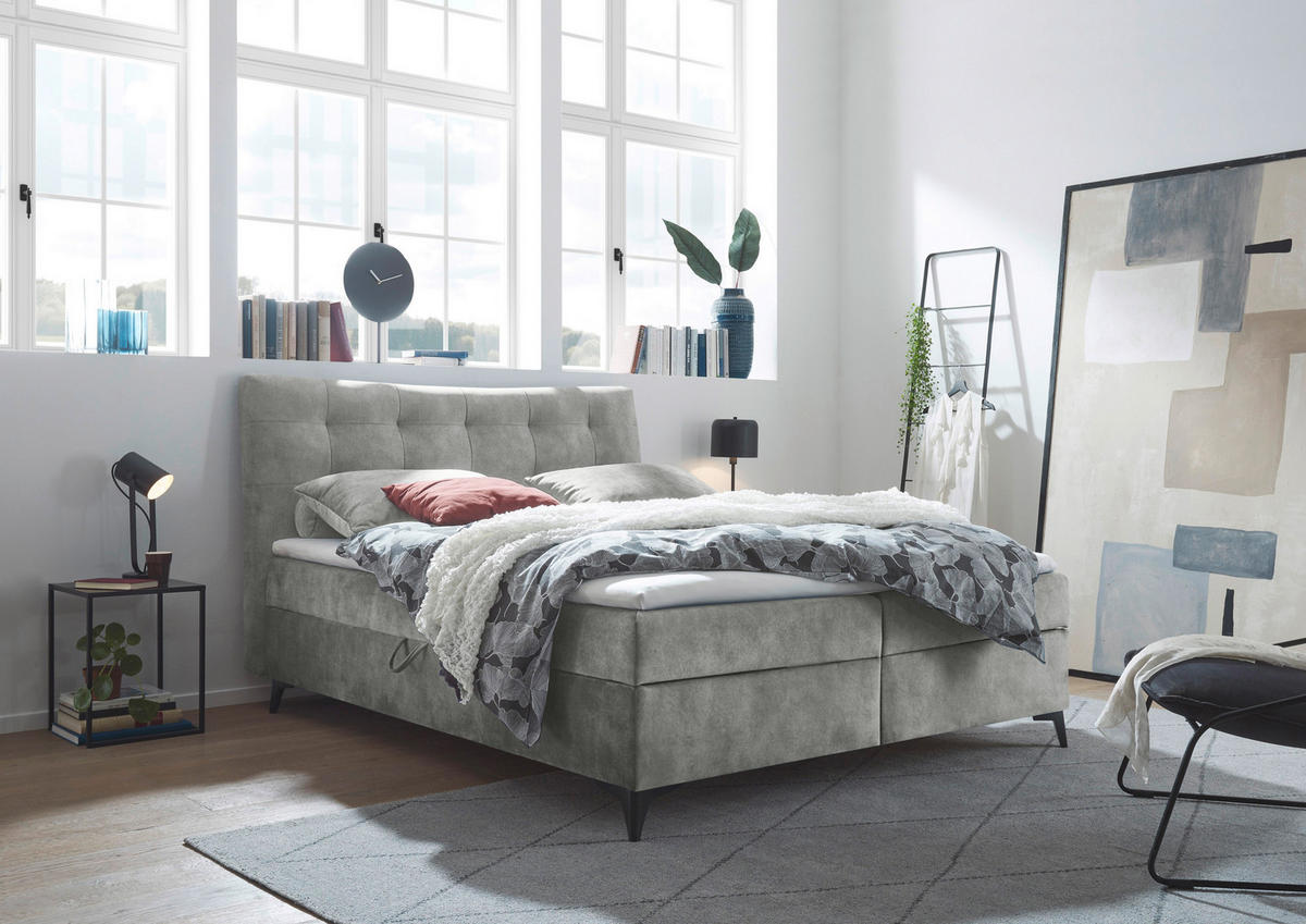 BOX-ÁGY 180/200 cm  szürke  - fekete/szürke, Modern, műanyag/faalapú anyag (180/200cm) - MID.YOU