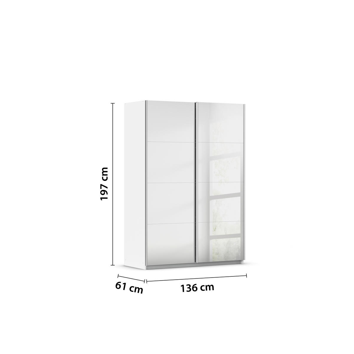 SCHWEBETÜRENSCHRANK in Weiss  - Weiss/Alufarben, Modern, Holzwerkstoff/Metall (136/197/61cm) - Rauch Möbel