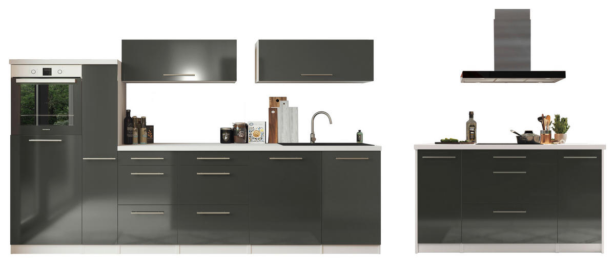 KÜCHENBLOCK 310/160 cm   in Grau, Weiss  - Weiss/Alufarben, Modern, Naturmaterialien/Holzwerkstoff (310/160cm) - Respekta