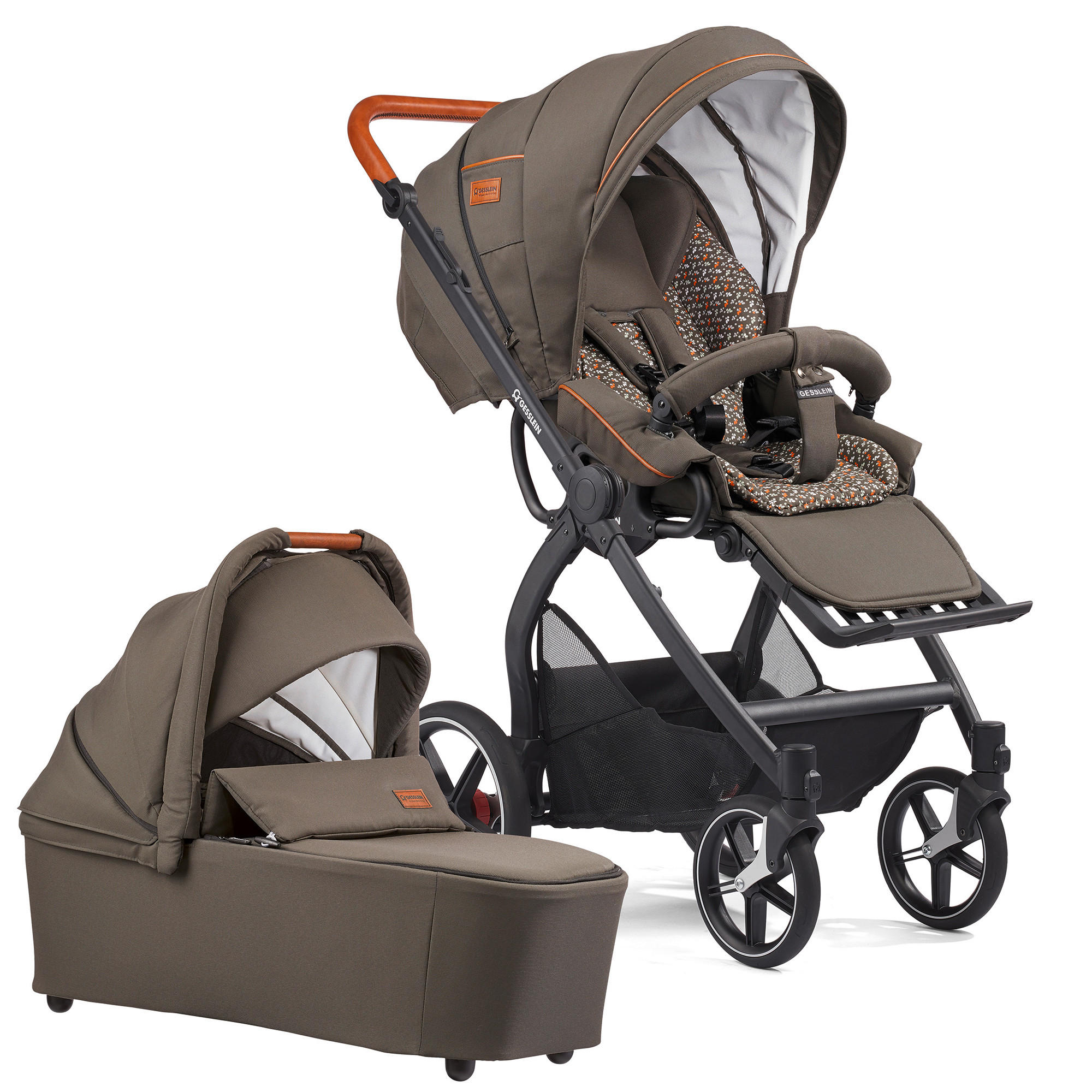 KINDERWAGENSET FX4 Classic  - Cognac/Schwarz, Basics, Leder/Textil (57/129/100cm) - Gesslein