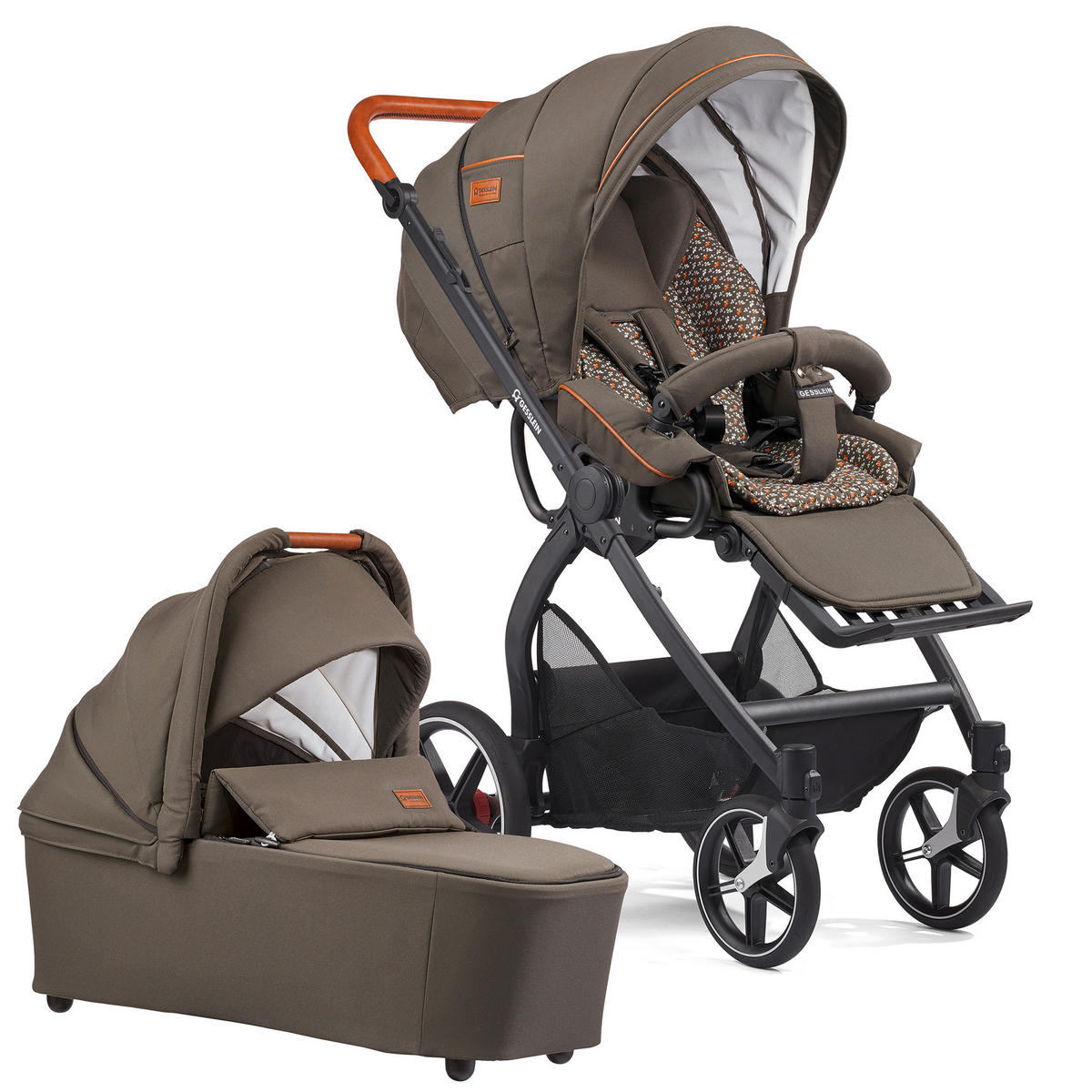 KINDERWAGENSET FX4 Classic  - Cognac/Schwarz, Basics, Leder/Textil (57/129/100cm) - Gesslein