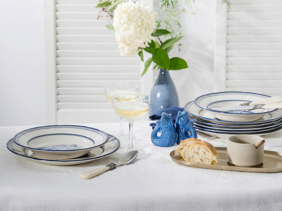 TAFELSERVICE Segelschiff blau 12-teilig  - Blau/Weiß, Basics, Keramik - Creatable