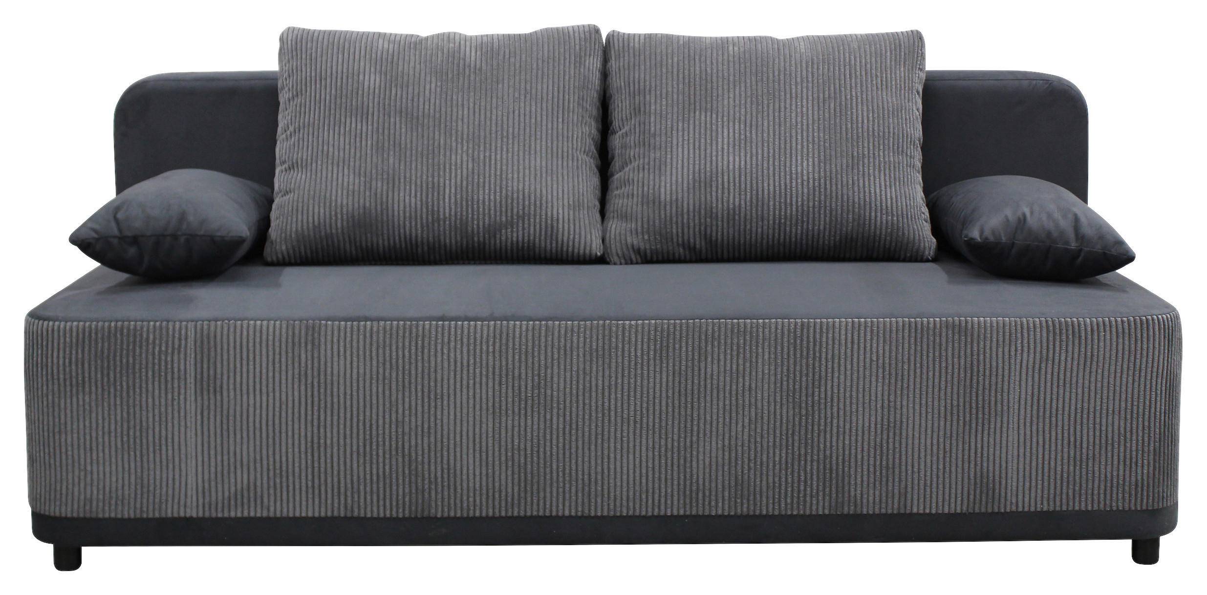 SCHLAFSOFA Velours Grau Querschläfer  inkl. Rückenkissen, Armlehnenkissen, Bettkasten  - Schwarz/Grau, Design, Kunststoff/Textil (197/90/83cm) - MID.YOU
