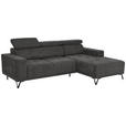 ECKSOFA in Chenille Dunkelgrau  - Dunkelgrau/Schwarz, KONVENTIONELL, Textil/Metall (264/178cm) - Hom`in