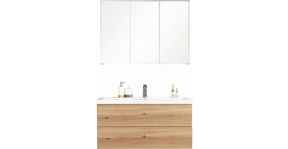 BADEZIMMER  in 105 cm  - Eichefarben, Design, Glas/Holz (105cm) - Novel