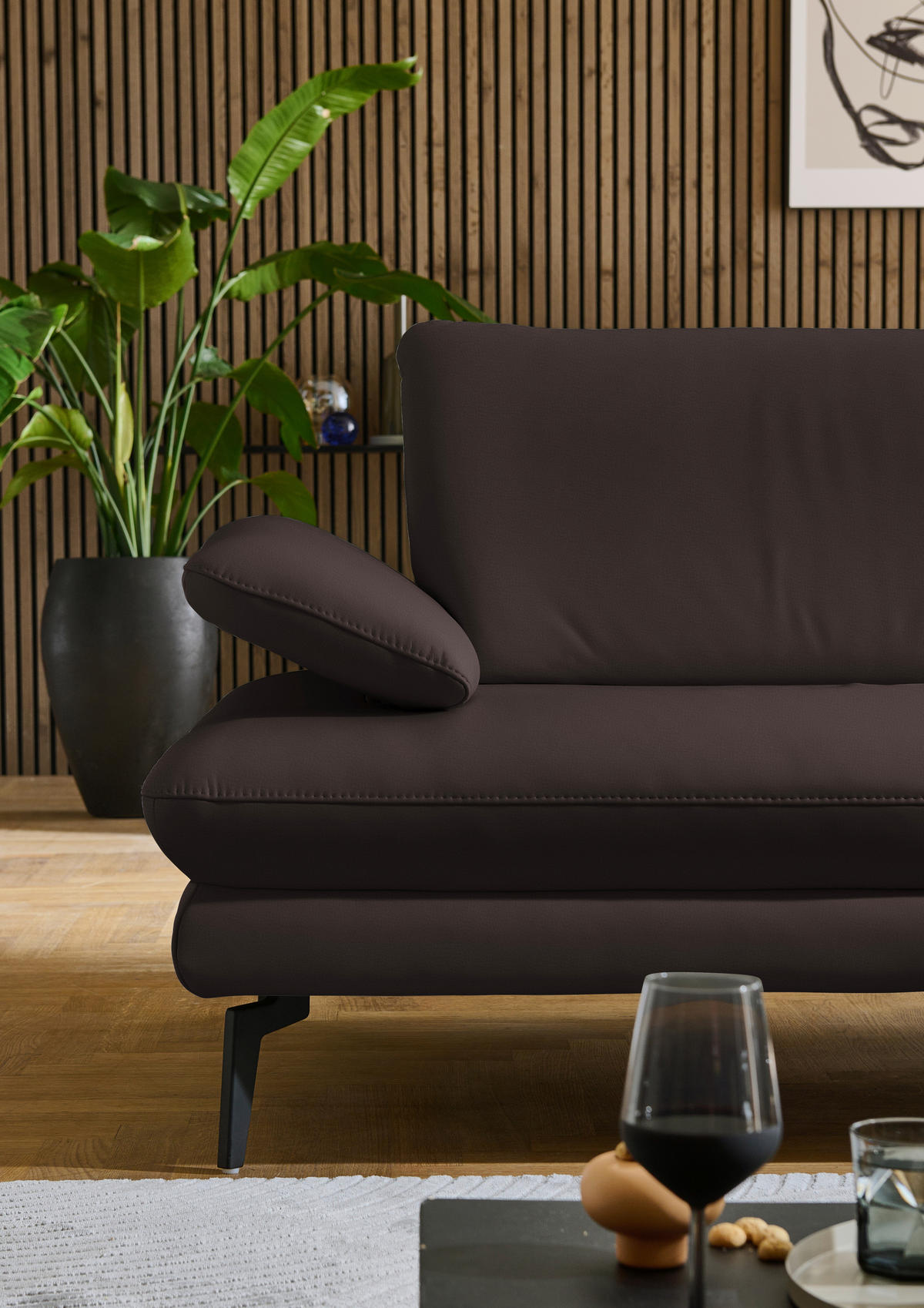 ECKSOFA in Echtleder Dunkelbraun  - Dunkelbraun/Schwarz, Design, Leder/Metall (308/195cm) - Dieter Knoll