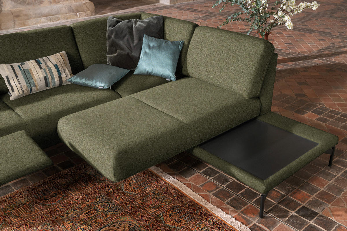 ECKSOFA in Flachgewebe, Struktur Olivgrün  254/230 cm  - Anthrazit/Olivgrün, Design, Textil/Metall (254/230cm) - Johann Jakob