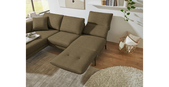 ECKSOFA  in Flachgewebe Khaki Armteilverstellung, Relaxfunktion, Drehsitzfunktion  175-224/255-365 cm  - Khaki/Schwarz, Design, Textil/Metall (175-224/255-365cm) - Dieter Knoll