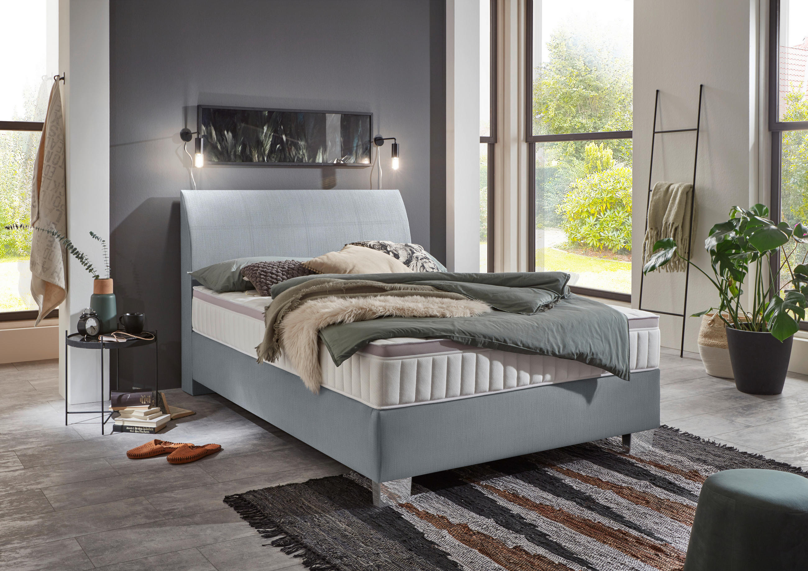 BOXSPRINGBETT 120/200 cm  in Pastellblau  - Chromfarben/Pastellblau, KONVENTIONELL, Kunststoff/Textil (120/200cm) - Hom`in