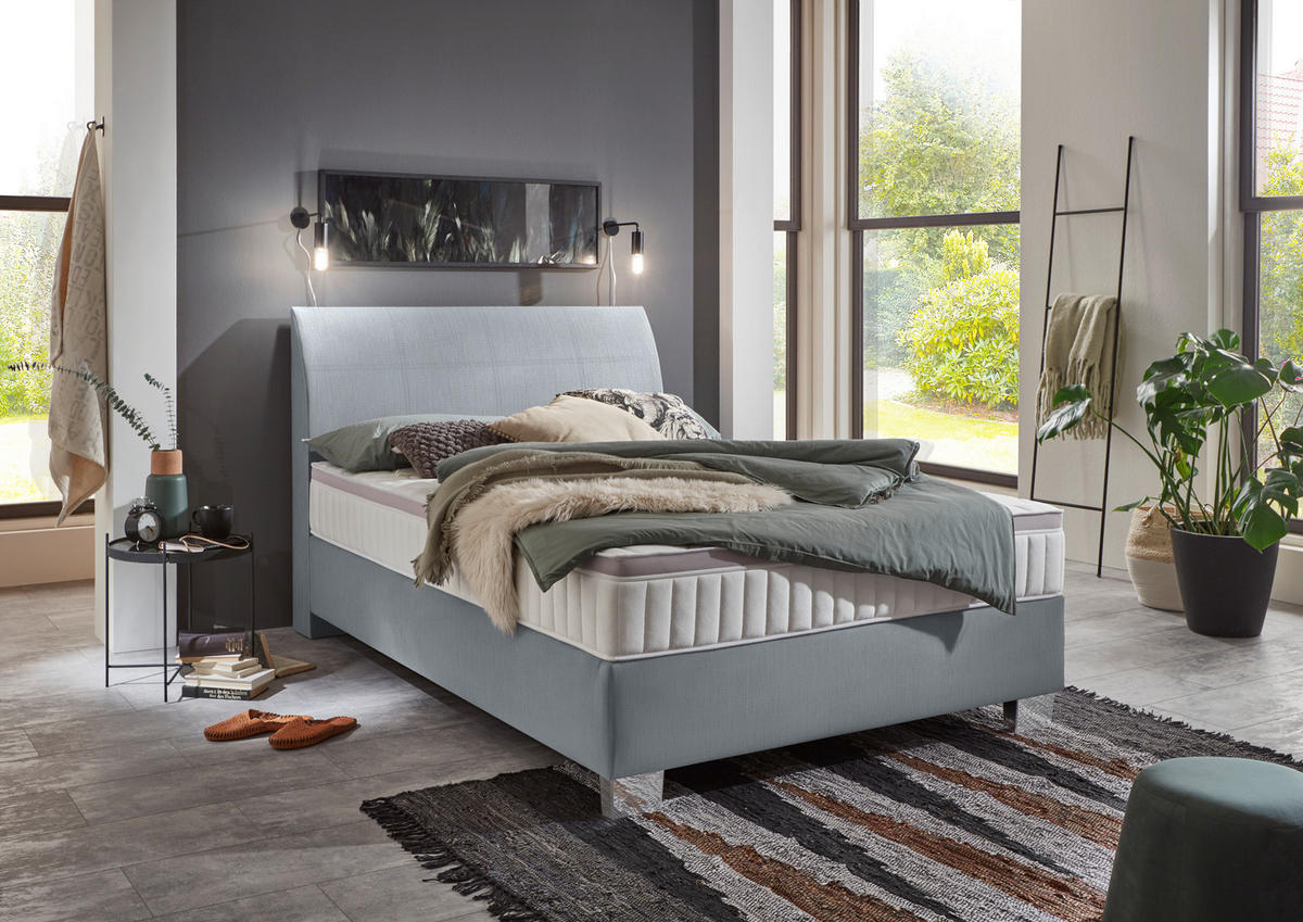 BOXSPRINGBETT 140/200 cm  in Pastellblau  - Chromfarben/Pastellblau, Konventionell, Kunststoff/Textil (140/200cm) - Hom`in