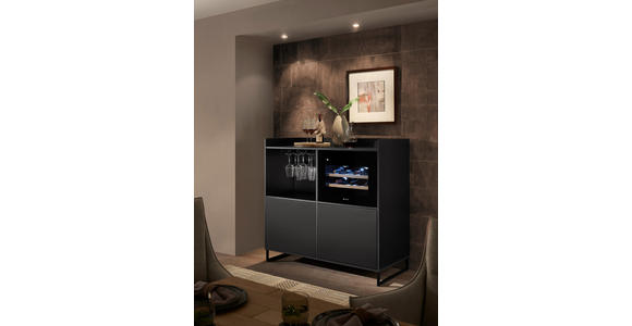 SIDEBOARD Mosel Weinschrank 125/120/58 cm  - Schwarz, KONVENTIONELL, Holzwerkstoff/Metall (125/120/58cm) - Carryhome
