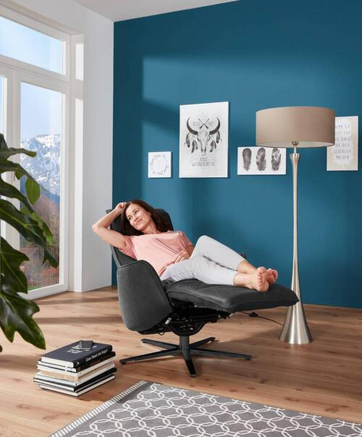 RELAXSESSEL in Leder Dunkelgrau  - Dunkelgrau/Anthrazit, Design, Leder/Metall (71/114/84cm) - Johann Jakob