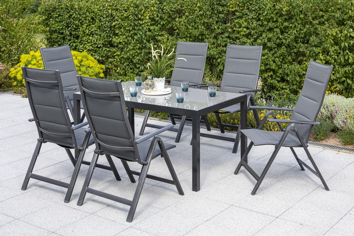 GARTENTISCHGRUPPE Aluminium  - Graphitfarben/Grau, ROMANTIK / LANDHAUS, Glas/Textil - Gardenson
