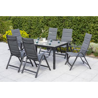 GARTENTISCHGRUPPE  - Graphitfarben/Grau, ROMANTIK / LANDHAUS, Glas/Textil - Gardenson