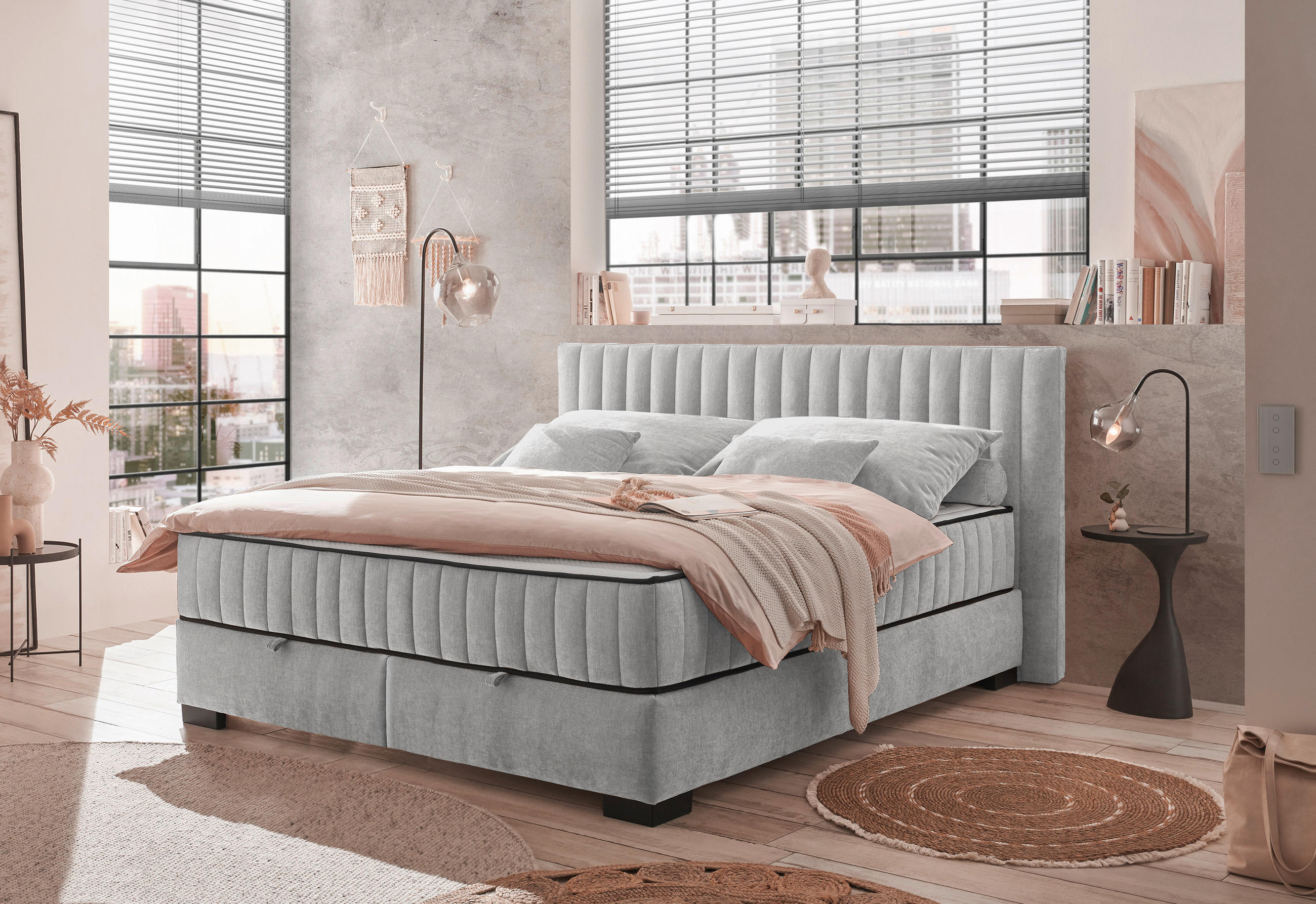 BOXBETT 180/200 cm  in Hellgrau  - Hellgrau/Schwarz, MODERN, Holzwerkstoff/Kunststoff (180/200cm) - MID.YOU