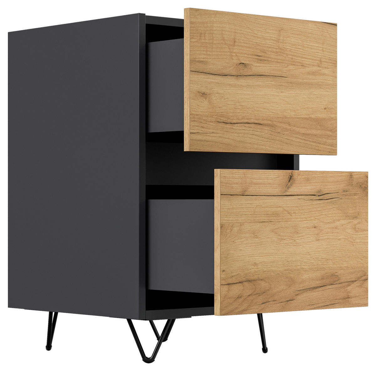 NACHTTISCH 41,2/65/42 cm  - Eichefarben/Graphitfarben, Basics, Holzwerkstoff/Metall (41,2/65/42cm) - MID.YOU