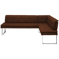 ECKBANK in Metall, Textil Chromfarben, Dunkelbraun  - Chromfarben/Dunkelbraun, Design, Textil/Metall (213/154cm) - Novel