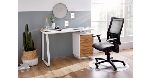 SCHREIBTISCH 140/44-60/76 cm in Weiß, Eichefarben - Eichefarben/Weiß, Design, Holzwerkstoff/Metall (140/44-60/76cm) - Xora