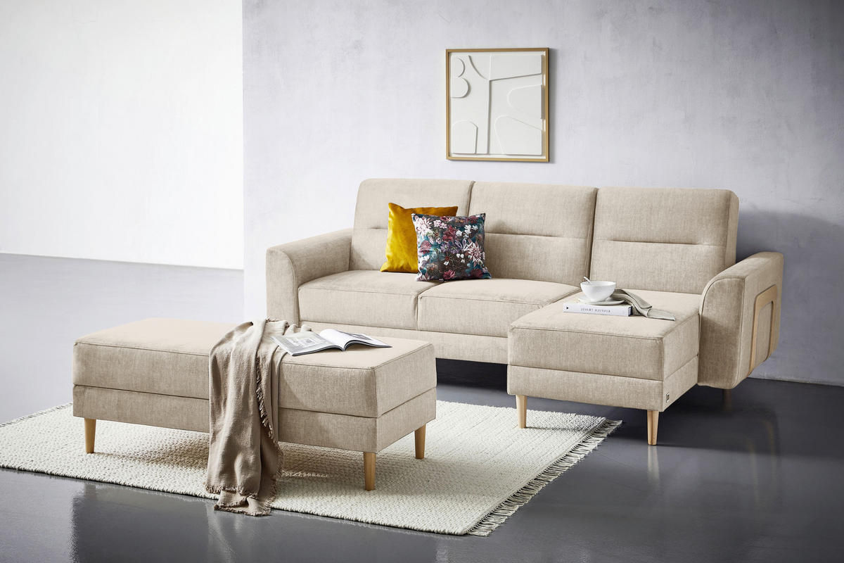 HOCKER in Textil Beige  - Beige/Naturfarben, Modern, Holz/Textil (135/48/57cm) - Max Winzer