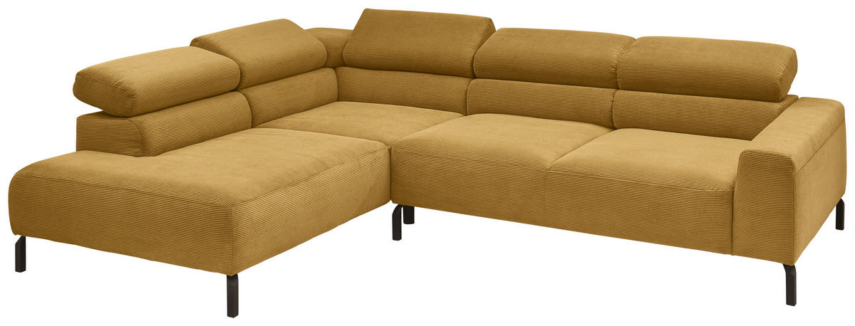ECKSOFA Ottomane links  Gelb Feincord  - Gelb/Schwarz, Design, Textil/Metall (219/273cm) - Pure Home Lifestyle