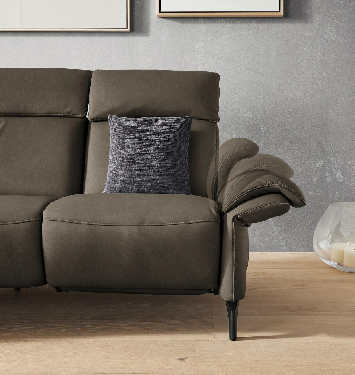 2-SITZER-SOFA in Echtleder Graubraun  - Graubraun/Schwarz, Konventionell, Leder/Metall (178/103/92cm) - Dieter Knoll