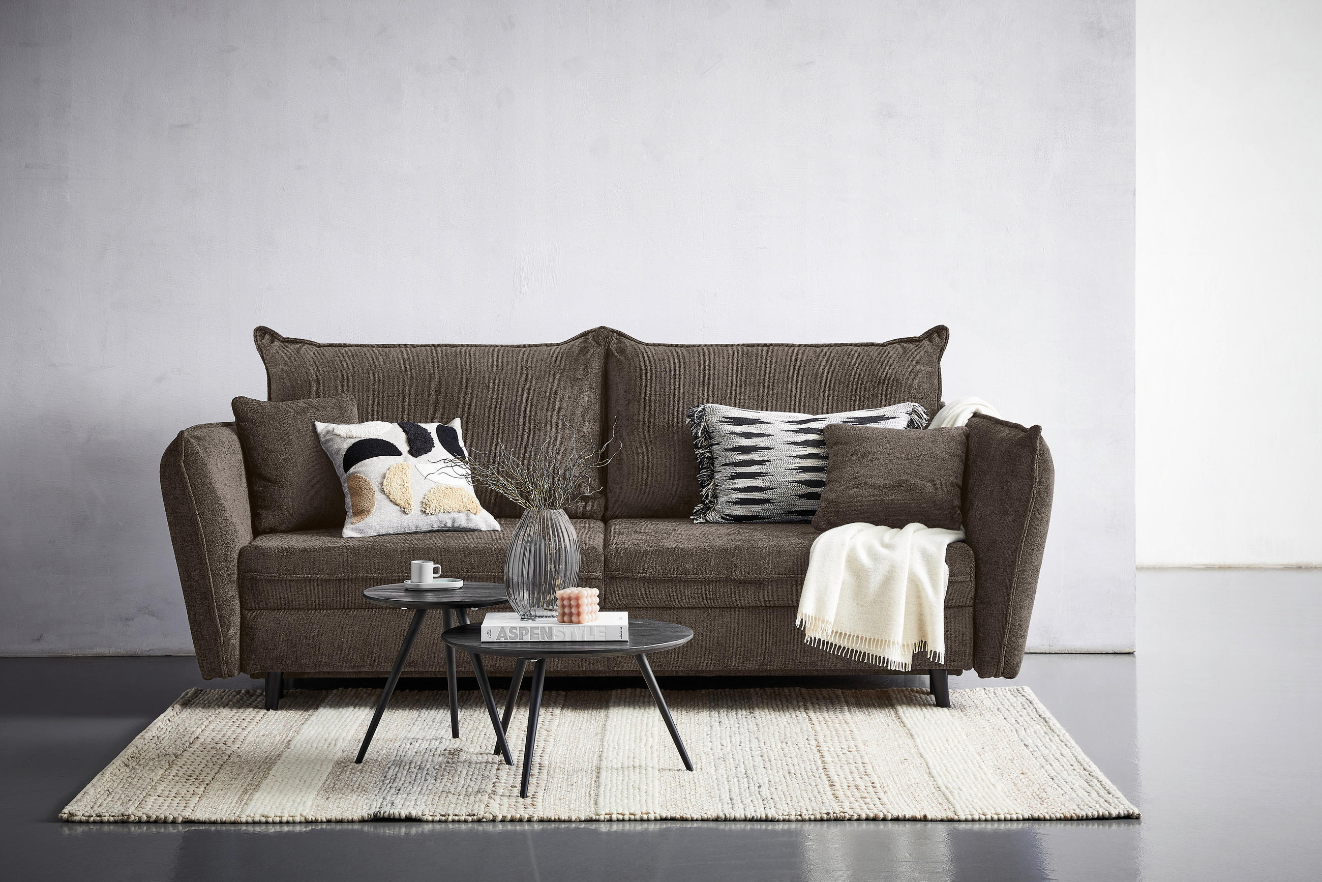 SCHLAFSOFA Chenille Graubraun  - Graubraun/Schwarz, KONVENTIONELL, Holz/Textil (238/99/108cm) - Carryhome