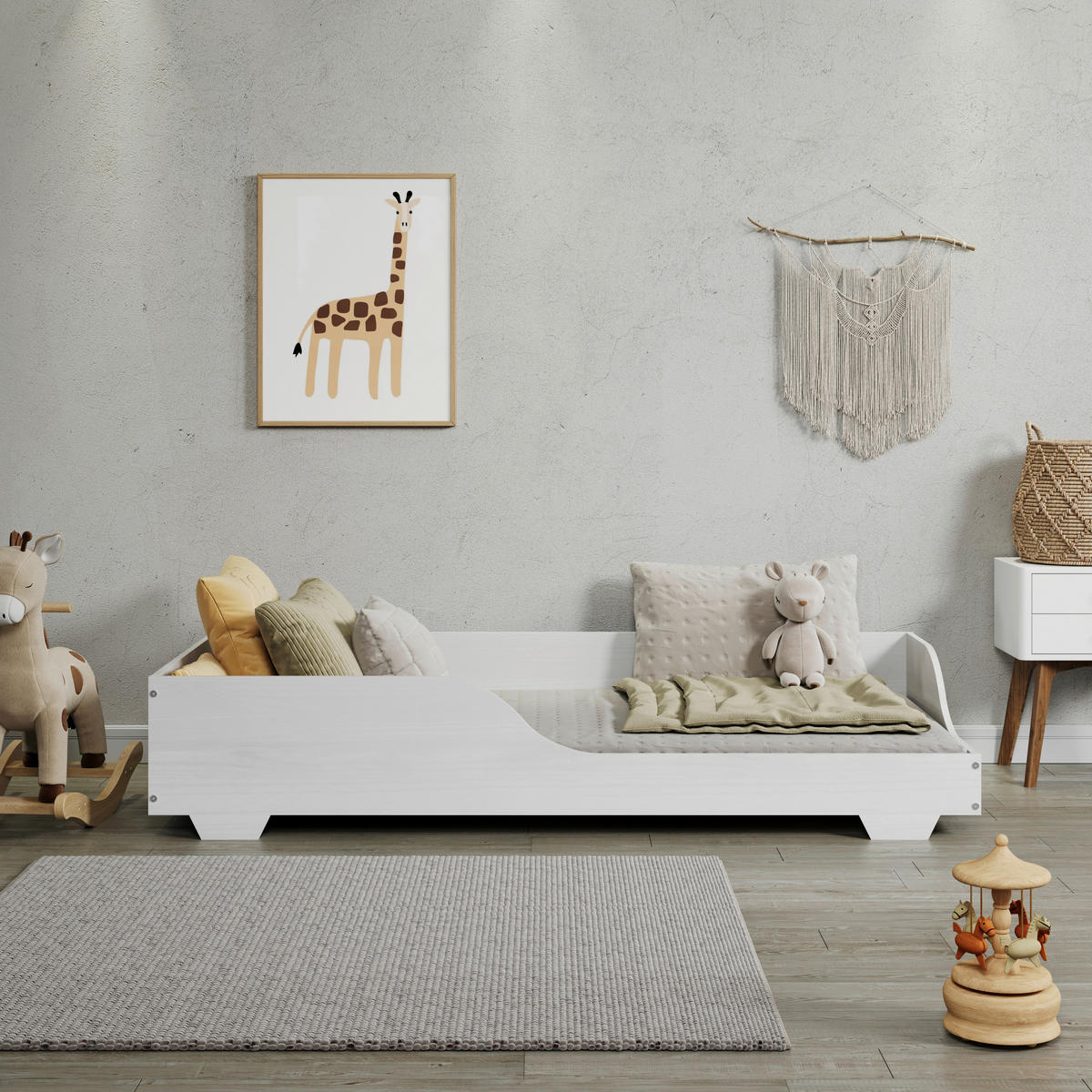 NIZKA POSTELJA 90 cm   x 200 cm  , les, leseni material bela  - bela, Moderno, leseni material/les (90/200cm) - MID.YOU