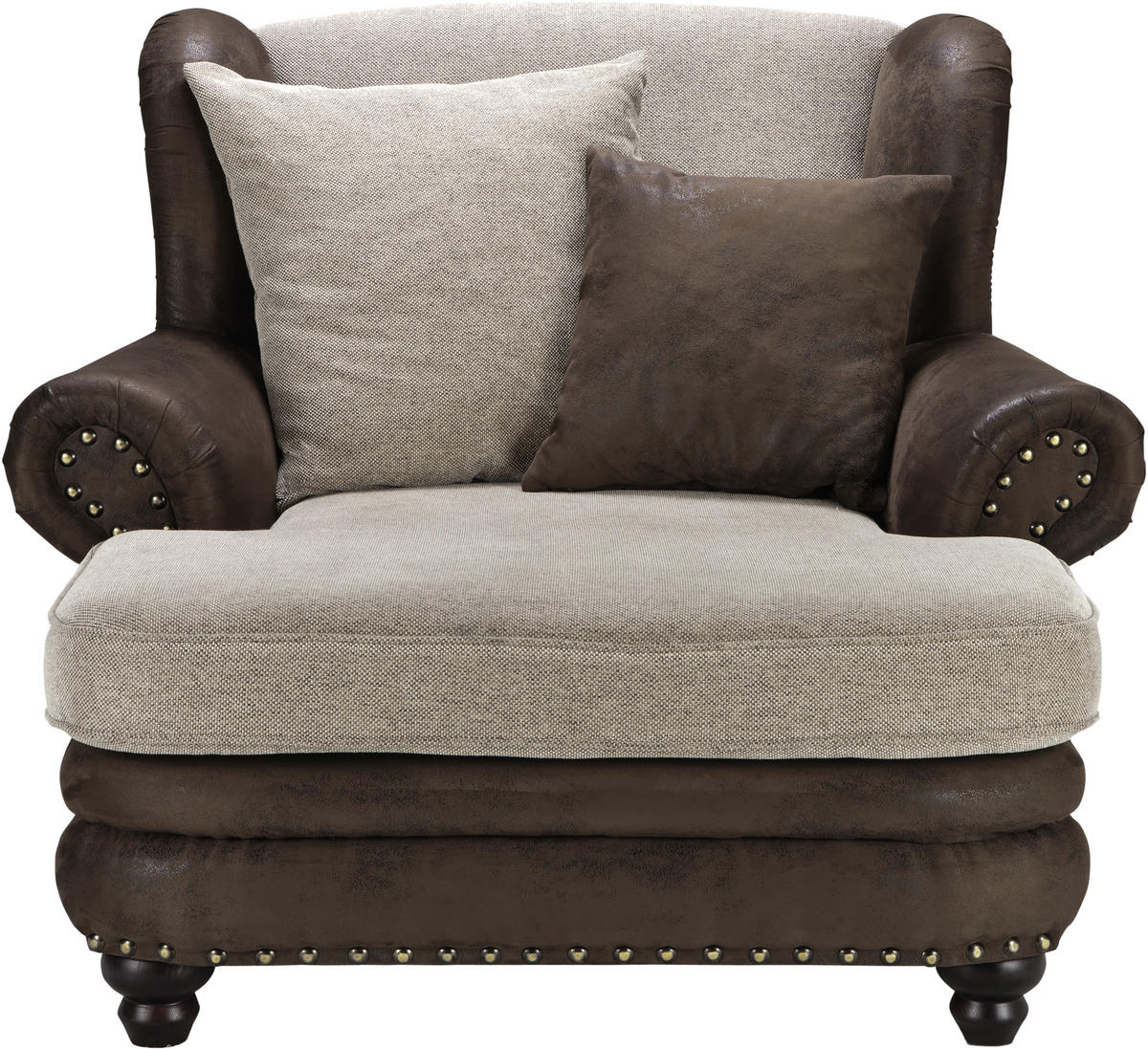 XXL-SESSEL in Lederlook, Webstoff Braun, Beige  - Beige/Braun, Romantik / Landhaus (125/100/140cm) - Landscape