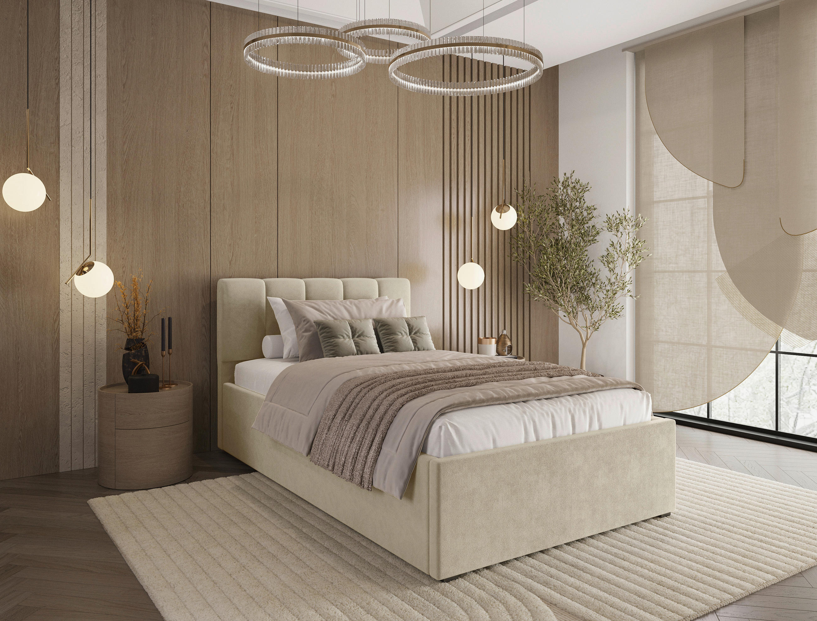POLSTERBETT Lattenrost, Bettkasten 120/200 cm  in Creme  - Creme/Schwarz, Design, Holz/Kunststoff (120/200cm) - Stylife