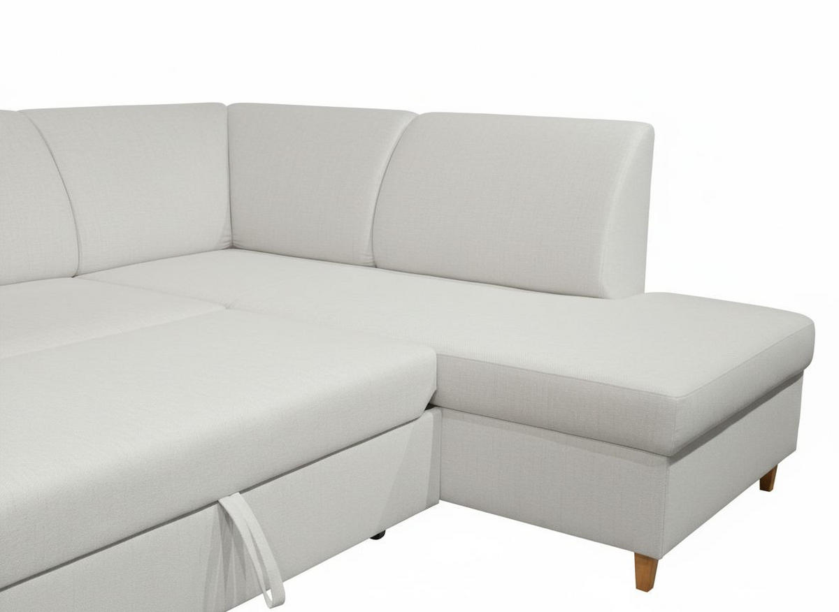 WOHNLANDSCHAFT Bouclé Creme  - Buchefarben/Creme, Design, Holz/Holzwerkstoff (310/160/145cm) - MID.YOU