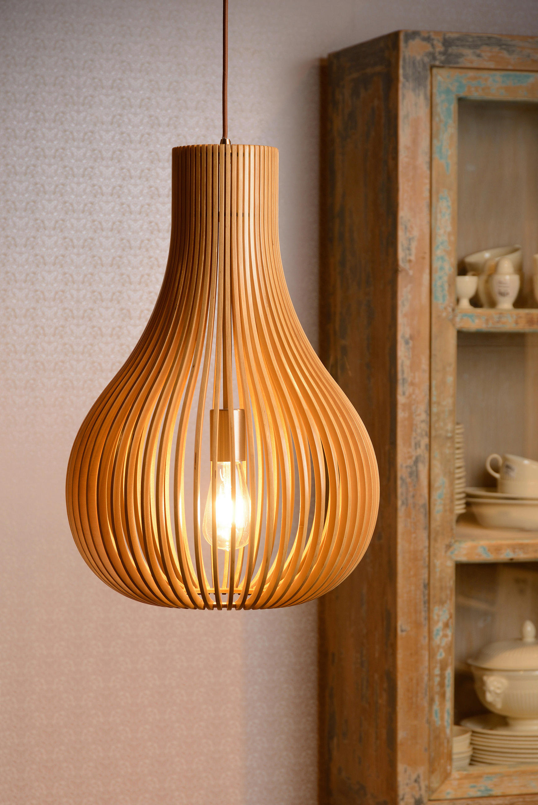 HÄNGELEUCHTE BODO 38/38/185 cm   - LIFESTYLE, Holzwerkstoff (38/38/185cm) - Lucide