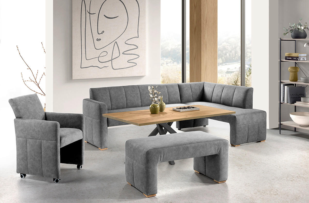 UGAONA KLUPA  siva   - siva/boja hrasta, Moderno, drvo/tekstil (104/55cm) - Livetastic