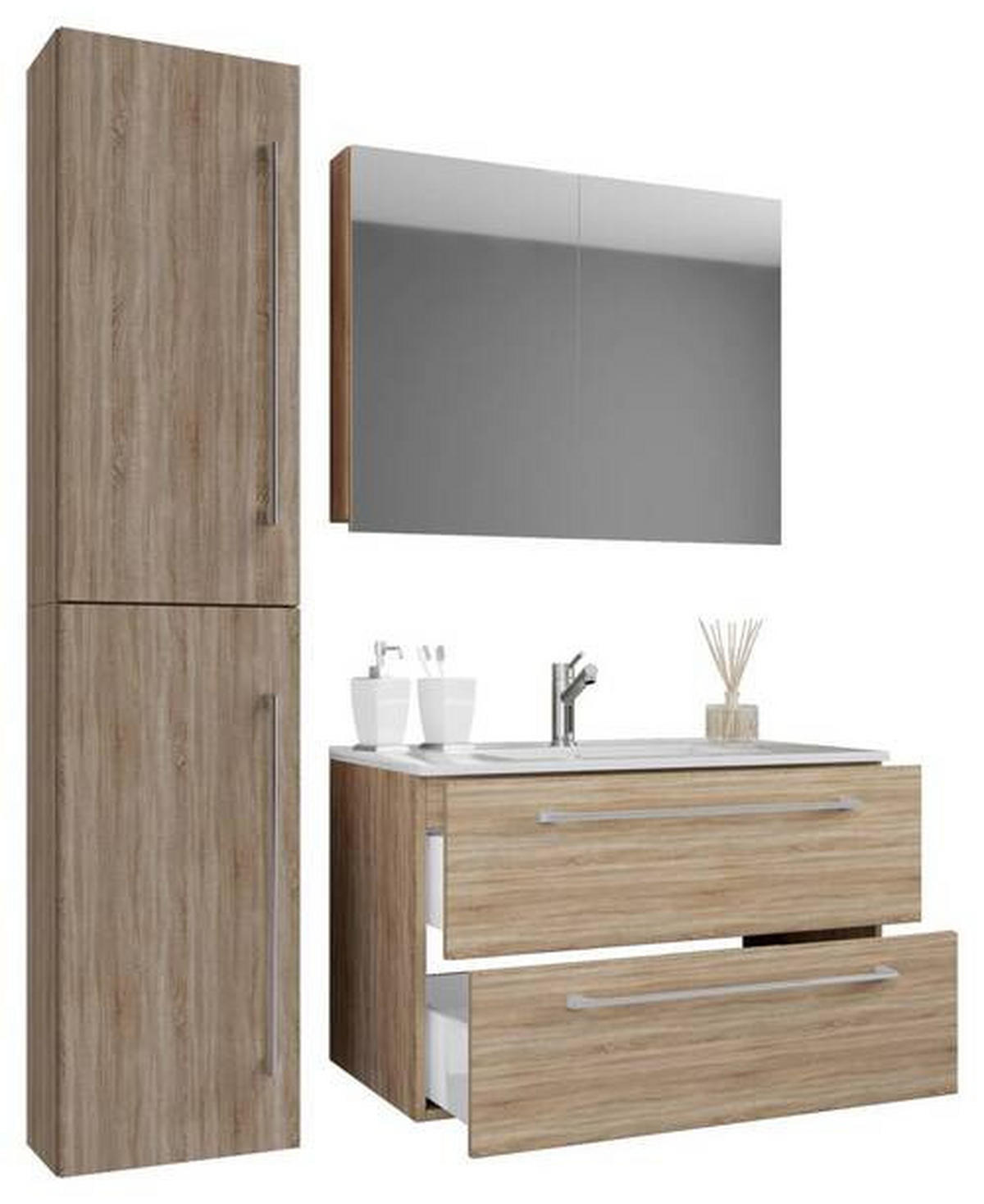 BADEZIMMER 4-teilig  in 113 cm  - Alufarben/Weiß, MODERN, Keramik/Holzwerkstoff (113cm) - MID.YOU