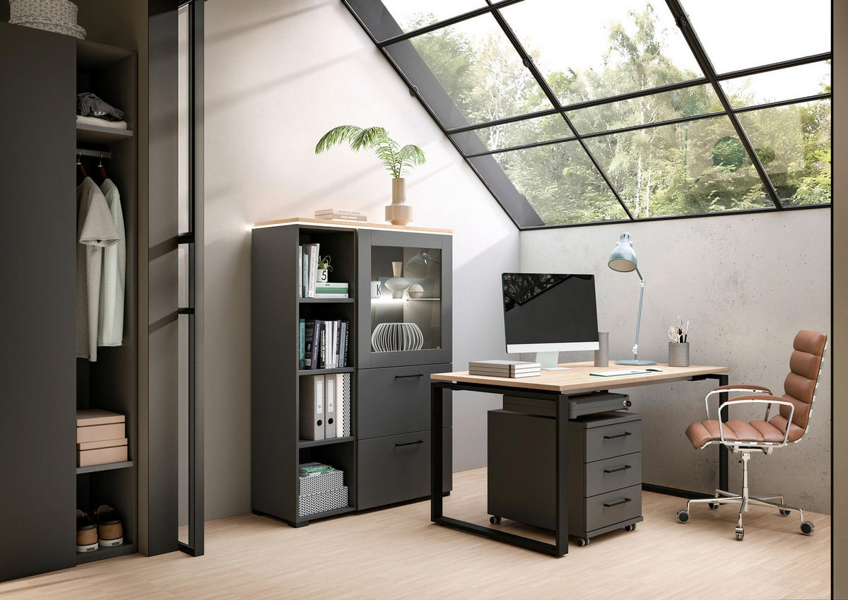 JUGENDSCHREIBTISCH 140/80/72 cm  in Anthrazit, Eichefarben  - Eichefarben/Anthrazit, Design, Holzwerkstoff/Metall (140/80/72cm) - Cantus