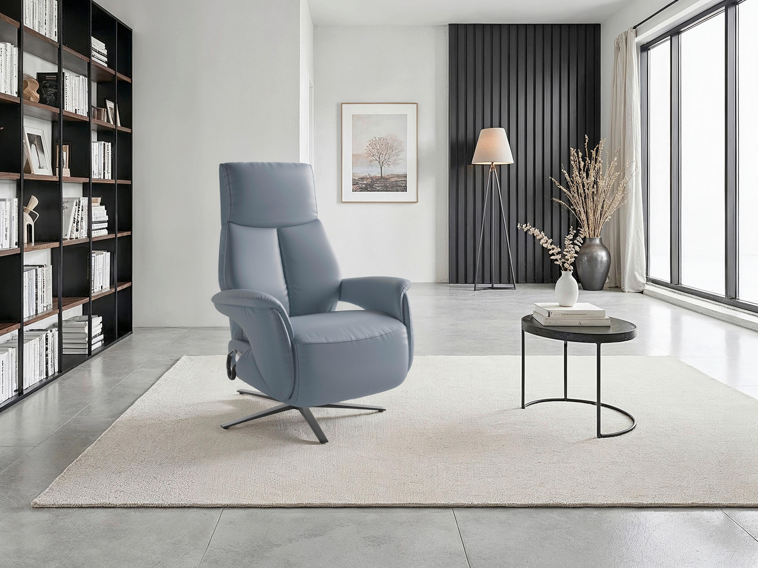 RELAXSESSEL in Leder Graublau  - Graublau/Schwarz, Basics, Leder/Metall (75/110/85cm) - Sit & More
