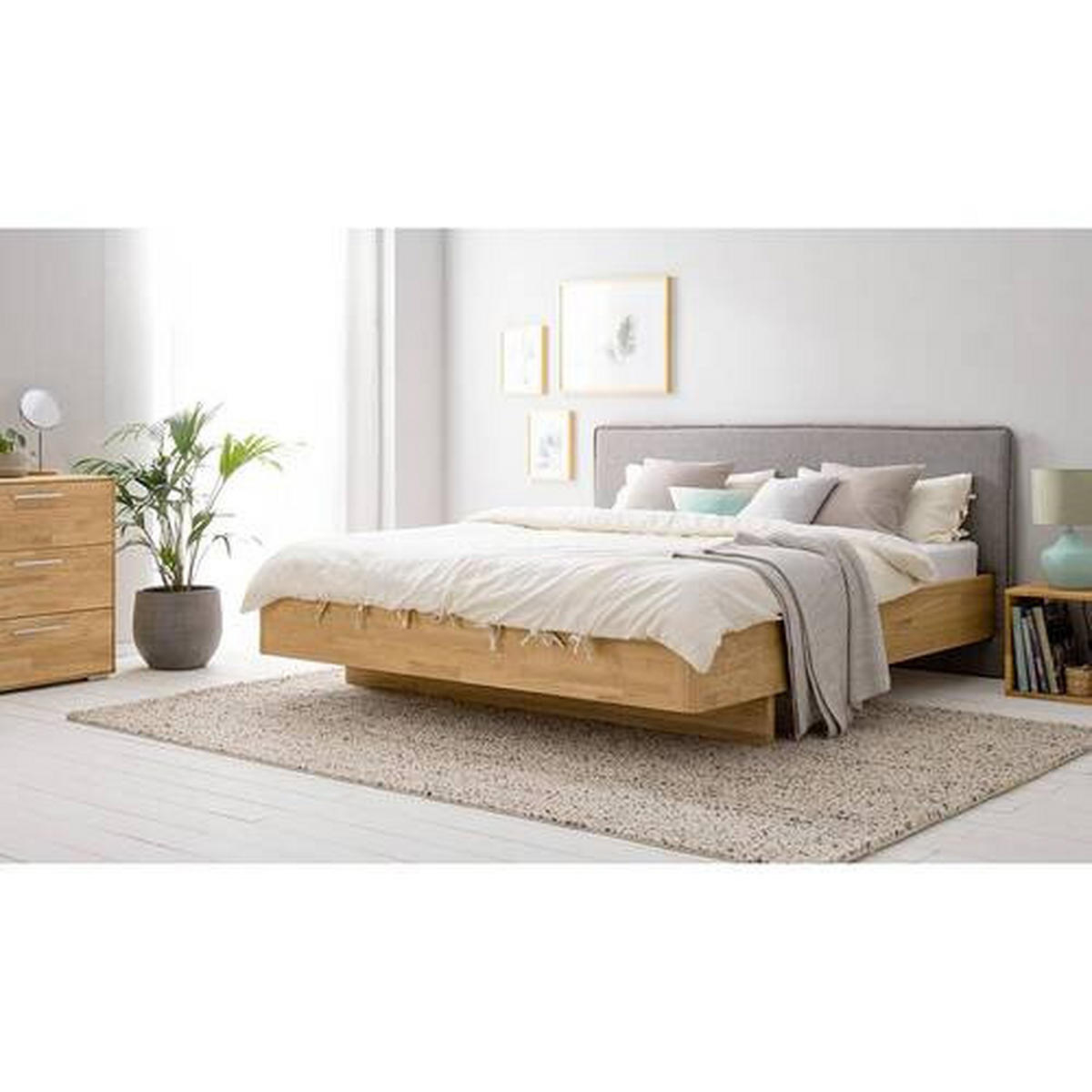 BETT 180/200 cm,  in Wildeiche, gepolstertes Kopfteil, Befestigungsmaterial,  - Wildeiche/Hellgrau, Natur, Holz (180/200cm) - home24