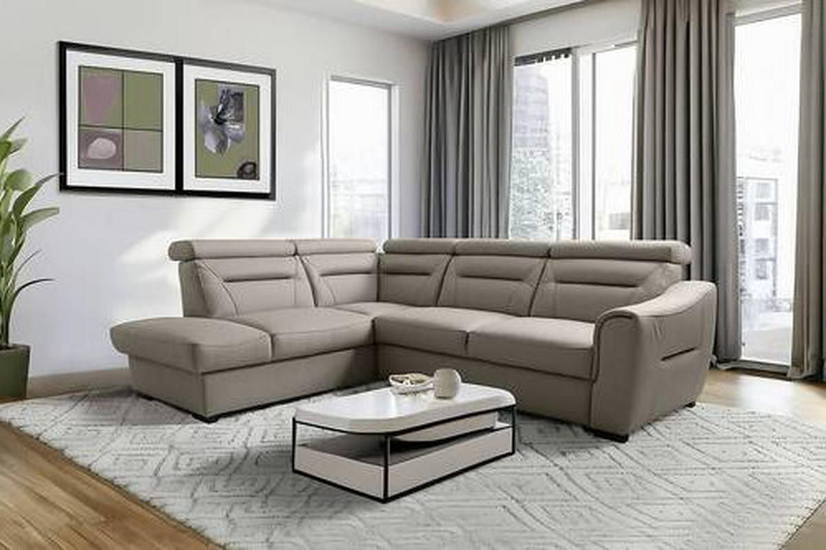 ECKSOFA  in Lederlook Echtleder Schlammfarben  - Wengefarben/Schlammfarben, Design, Leder/Holz (212/260cm) - Celina Home