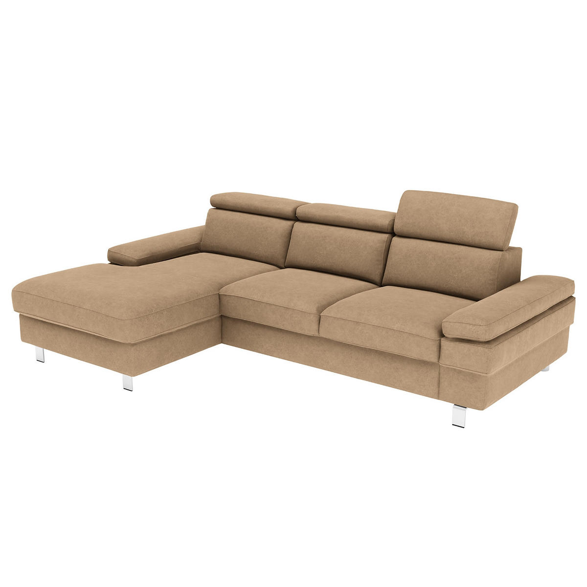 ECKSOFA in Mikrofaser Sandfarben  - Sandfarben/Silberfarben, Konventionell, Textil/Metall (260/82/182cm) - Trendmanufaktur