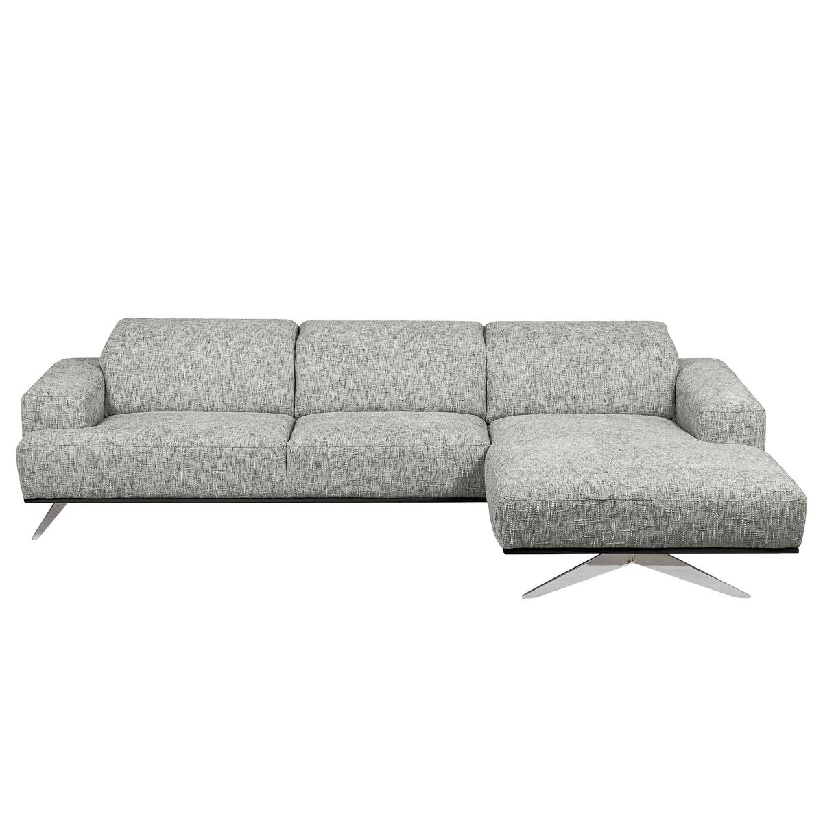 ECKSOFA PORTLAND in Struktur Grau Kopfteilverstellung  295/187 cm  - Chromfarben/Grau, Design, Holz/Textil (295/187cm) - Livetastic