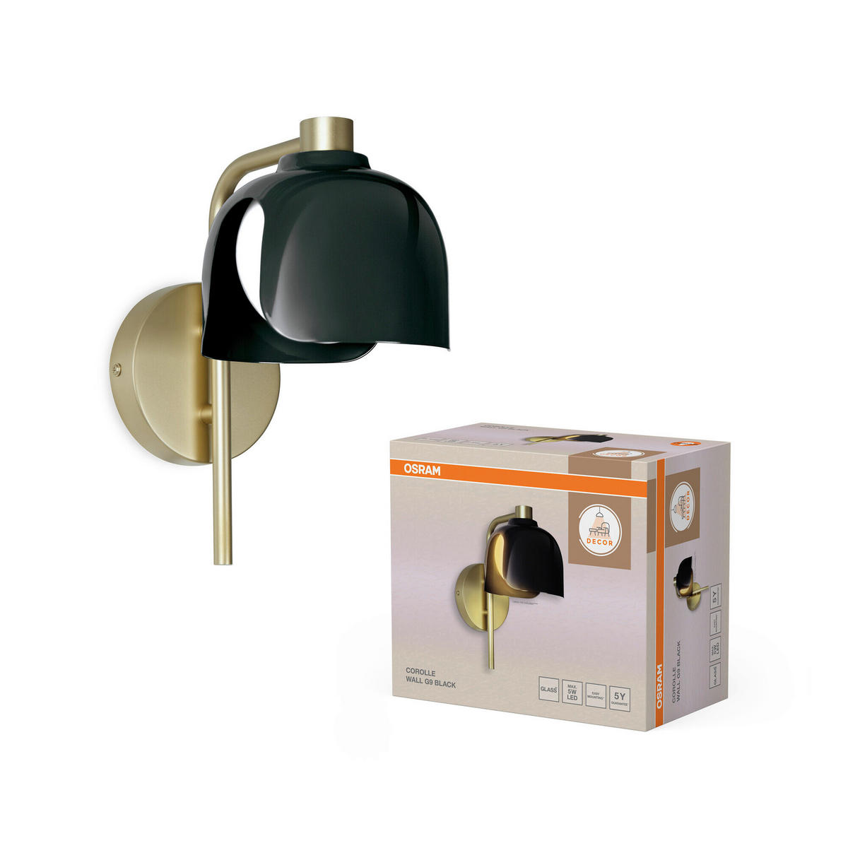 WANDLEUCHTE 13,5/21/24,5 cm   - Schwarz, Basics, Glas/Metall (13,5/21/24,5cm) - Osram