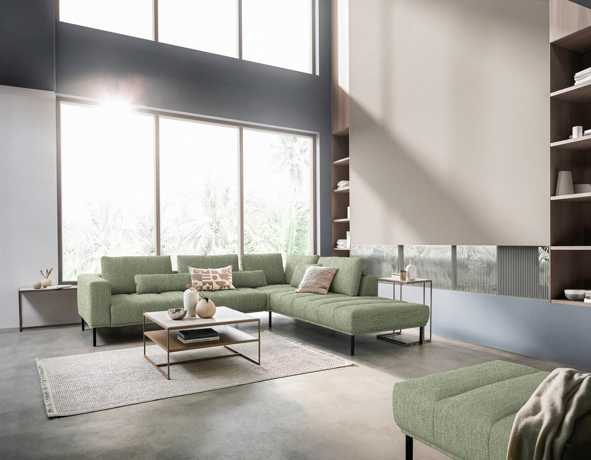 ECKSOFA  in Flachgewebe Olivgrün  308/270 cm  - Schwarz/Olivgrün, Design, Textil/Metall (308/270cm) - Pure Home Lifestyle